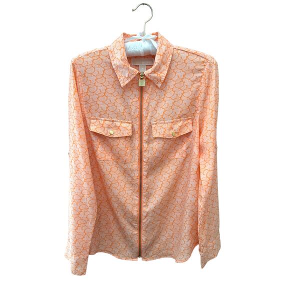MICHAEL KORS | Orange Paisley Zip Front Blouse Top | Medium - Picture 1 of 6